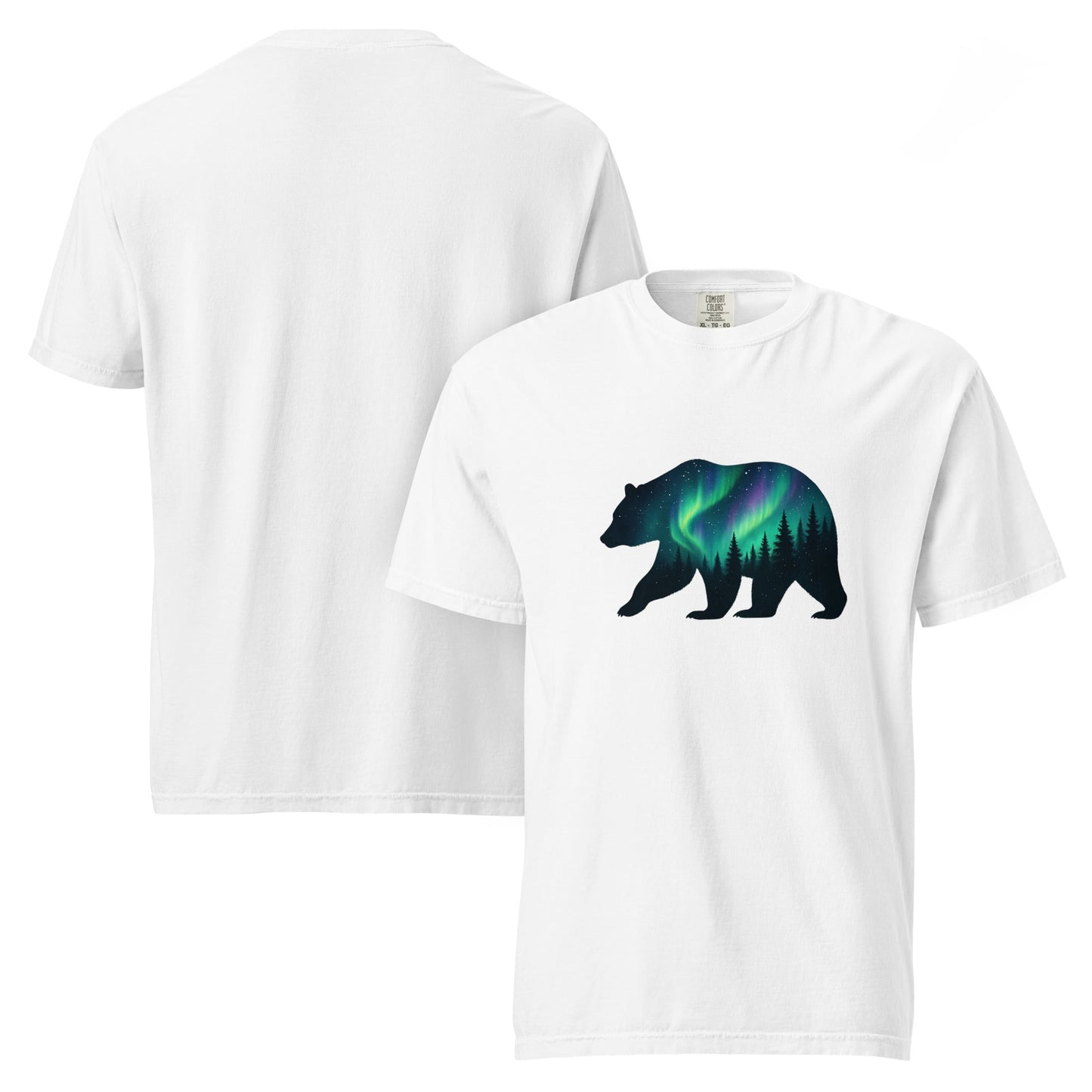 Aurora Bear Tee | Bear Silhouette with Northern Lights and Pine Forest – Nature Graphic Tee (CC1717)