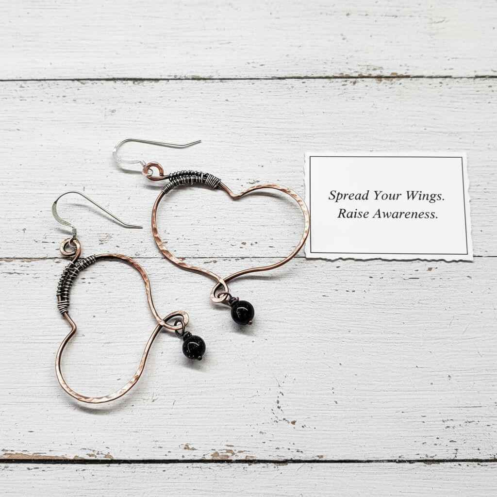 Sculpted Copper Butterfly Wing Abuse Survivor Earrings